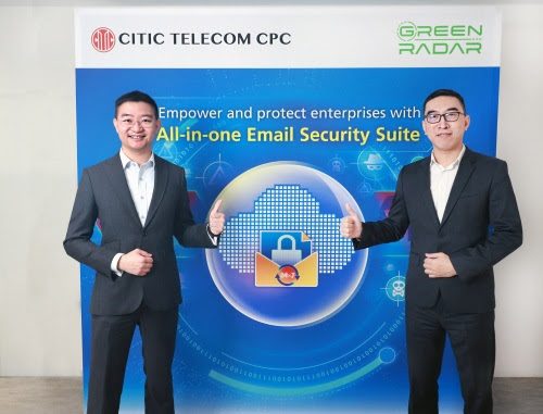 Taylor Lam, Chief Strategy Officer at CITIC Telecom CPC (left) & Kenneth Ma, Senior Vice President, Sales at announce a strategic partnership to launch All-in-one email security suite